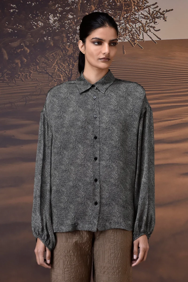 Genes Lecoanet Hemant Black Viscose Satin Relaxed Shirt